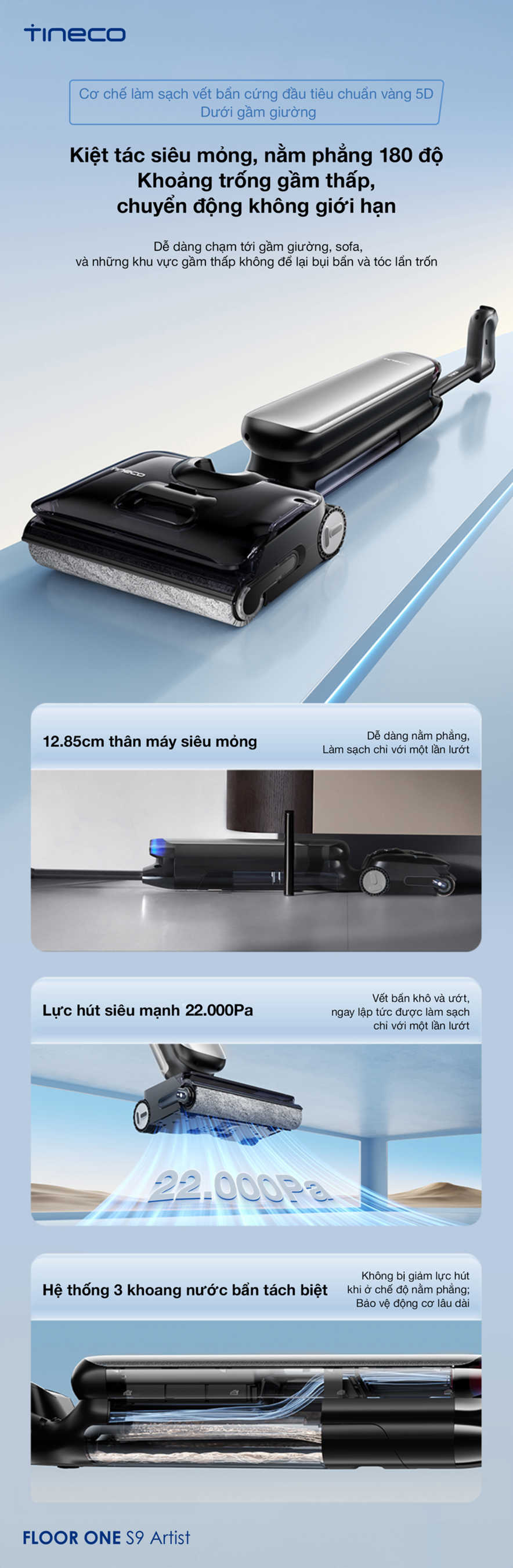 Máy hút bụi lau sàn khô ướt Tineco Floor One S9 Artist Steam Pro 
